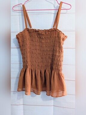 Torrid Smocked Peplum Camisole Top - Rust Brown With Ruffle Hem Super Cute 🥰